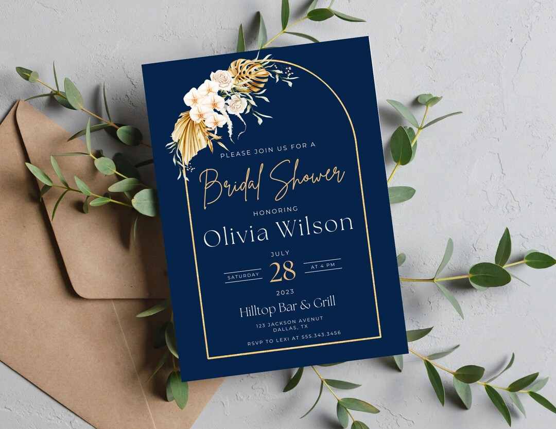 Gold and Blue Bridal Shower Invitation Blue and Gold Bridal Etsy