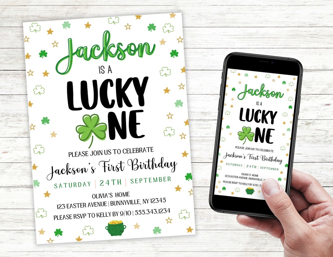 EDITABLE Lucky ONE First Birthday Invitation Template. Personalised