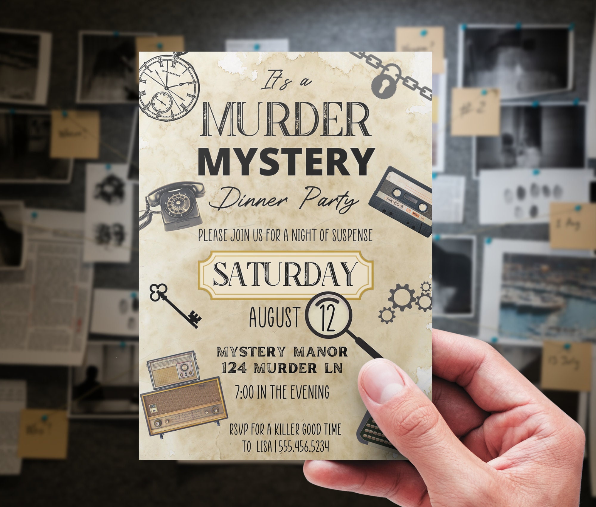 Murder Mystery Dinner Party Invitation Vintage Party 