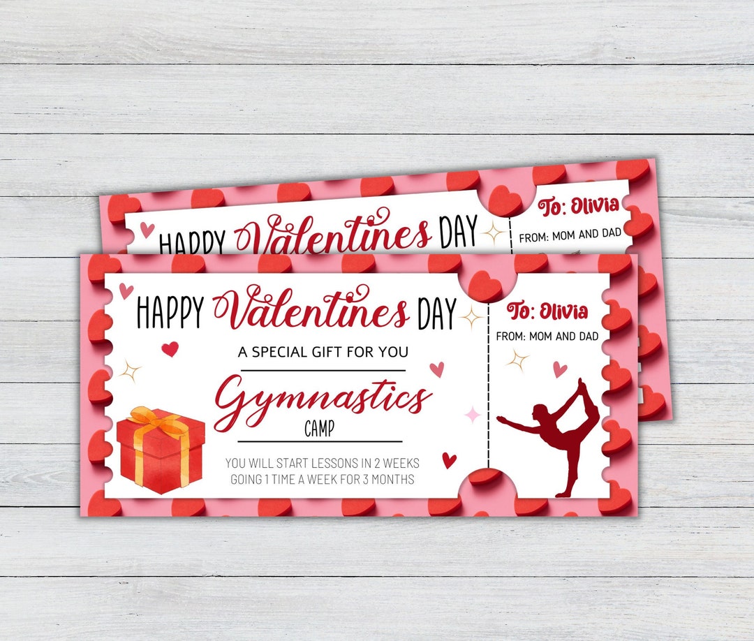 EDITABLE Gymnastics Camp Coupon, Valentine Gift Coupon, Gymnastic
