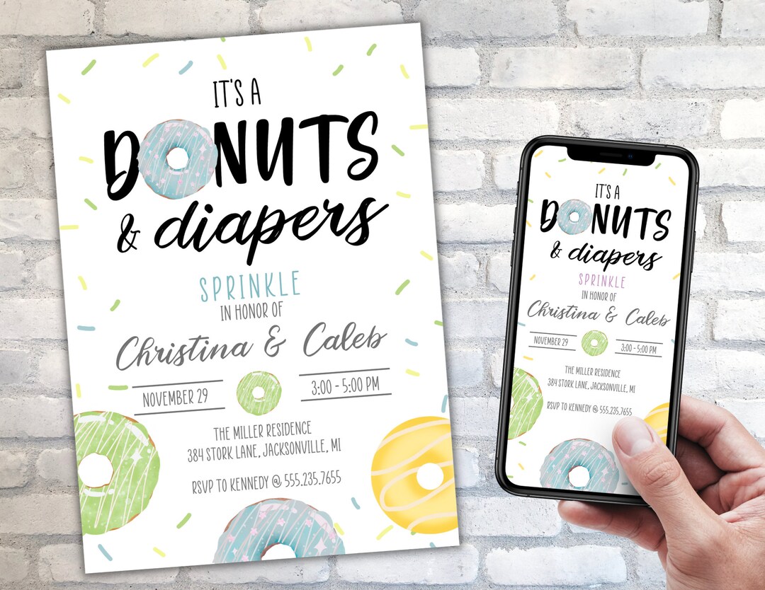 Editable Donuts and Diapers Baby Sprinkle Donut Baby Sprinkle Donut ...