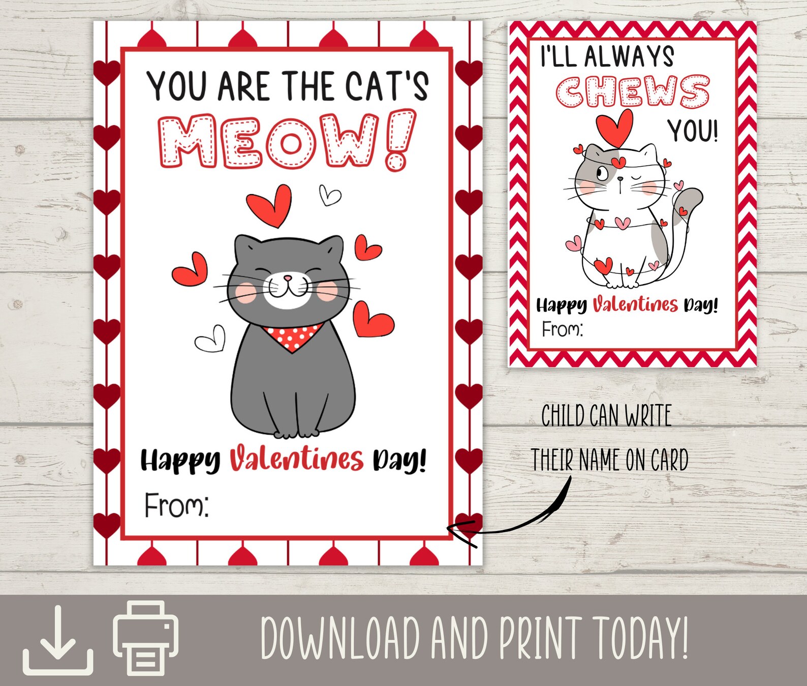 Printable Cat Valentine's Day Cards Classroom - Etsy