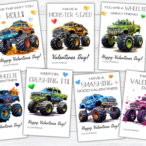 Monster Truck Valentine Tags, Kids Valentine Cards, Truck, Kids Valentine, Valentine Printables AS-IS Tags - Instant Download
