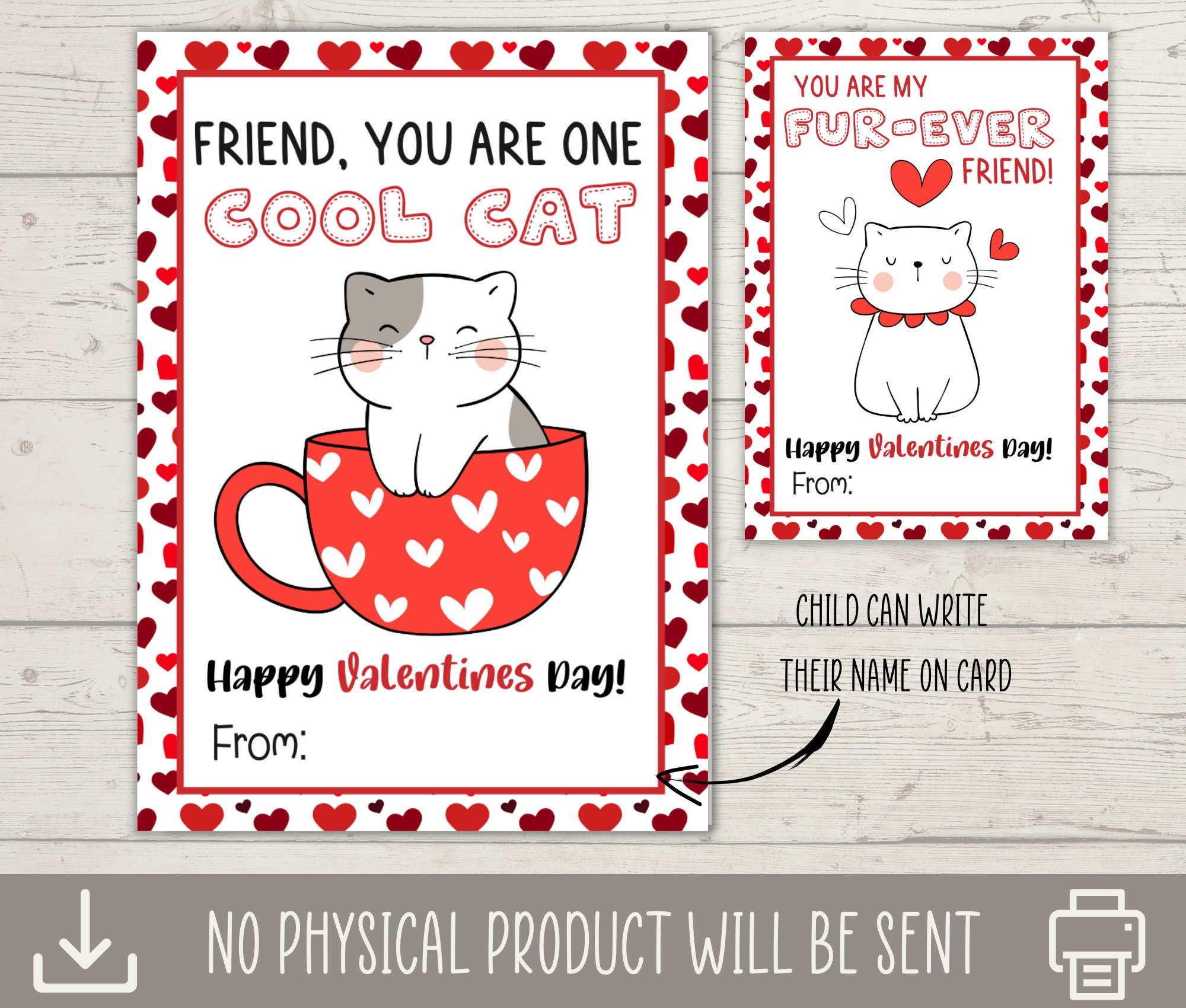 Printable Cat Valentine's Day Cards Classroom - Etsy