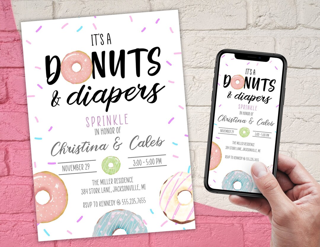 Editable Donuts and Diapers Baby Sprinkle Donut Baby Sprinkle Donut ...