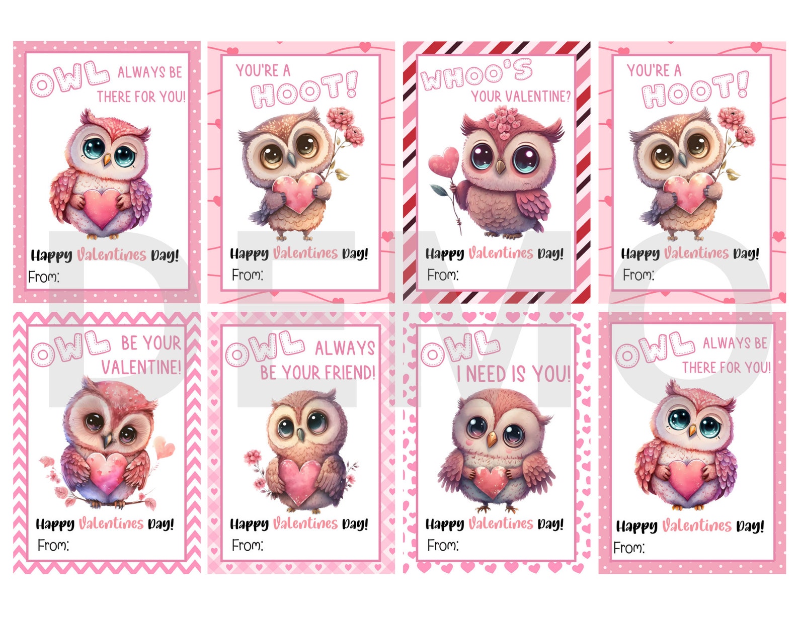 OWL VALENTINES Printable Owl Valentine Cards Classroom - Etsy