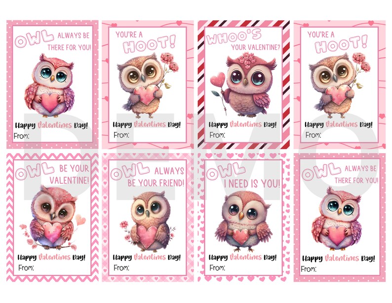 OWL VALENTINES Printable Owl Valentine Cards Classroom - Etsy