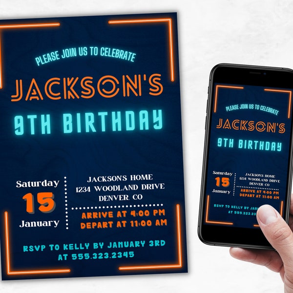 Boy Birthday Invitation | Boy Invitation | Boy Party Invite | Boy Birthday Party | Boy Birthday ANY AGE | Neon Boy Invitation