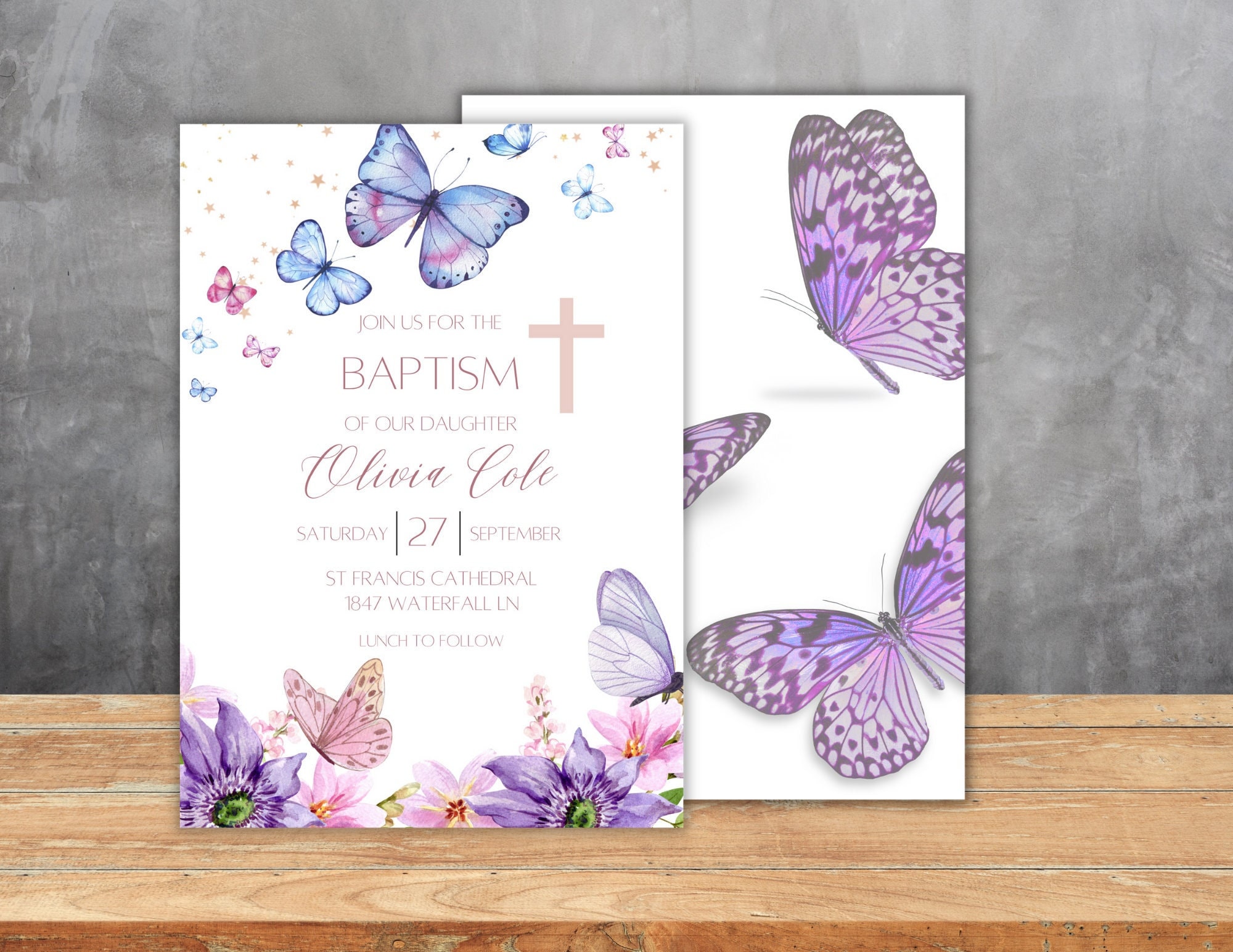 Butterfly Baptism Invitation Template Printable Christening Etsy