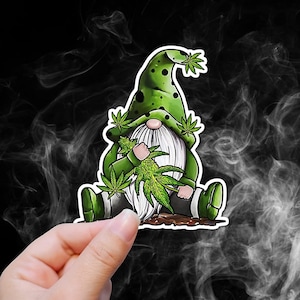 3.5" Adorable Green Herb Leafy Green Hippie Gnome Quality Laminated Laptop Sticker Decal Stoner Meditation Yoga Grow Freedom Rights