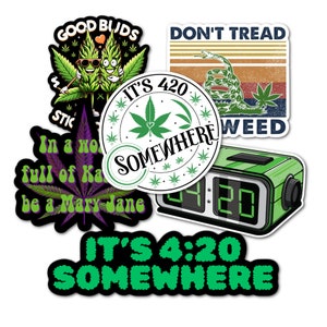 Stoner green canna herb leafy freedom smoke Laminated Stickers 420 good buds clock mary jane gift for friend family perfect for laptop pc