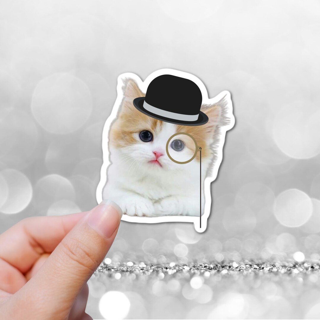 3.25 Adorable Dapper Kitty With Monocle Classic Vintage Retro Laminated ...