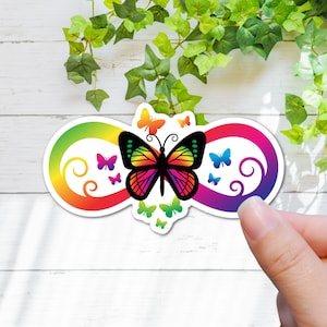 3.5&quot; Autism Rainbow Infinity Butterfly ASD Spectrum laminated laptop sticker Puzzle Pieces Rainbow colors anxiety anxious social anxiety