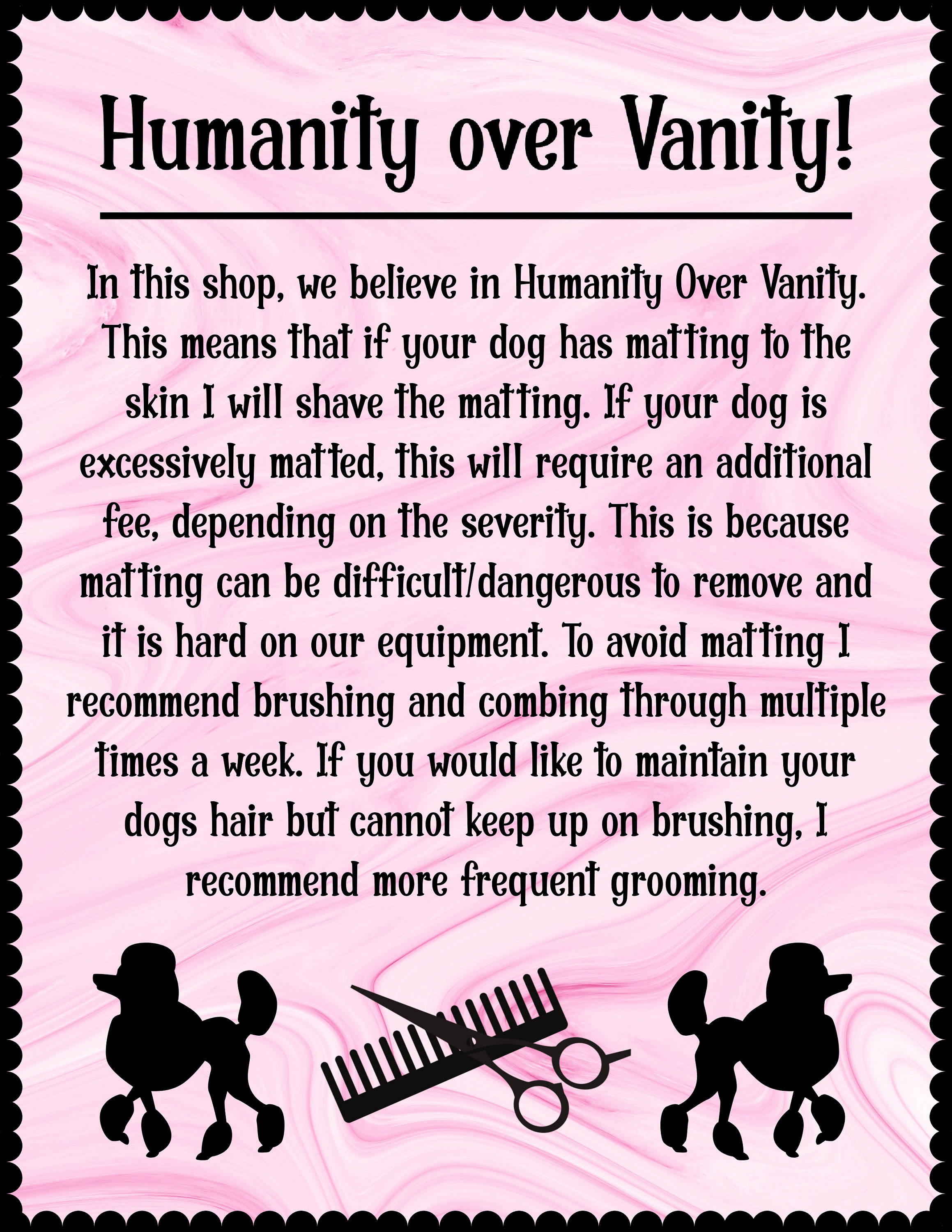 Humanity Over Vanity Grooming Shop Sign Pink Marble Black Etsy