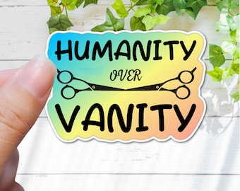 3.5" Humanity over vanity scissor comb Laminated Laptop Sticker Grooming Pet Dog Groomer Groom Animals Colors Gradient