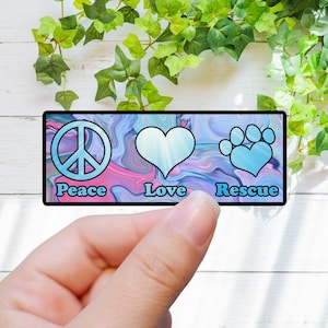 4&quot; Pink Blue Marble Peace Love Rescue Dog Dogs Doggies Laminated Laptop Sticker Doggie Pet Animal Lover adopt don&#39;t shop puppy pup gift