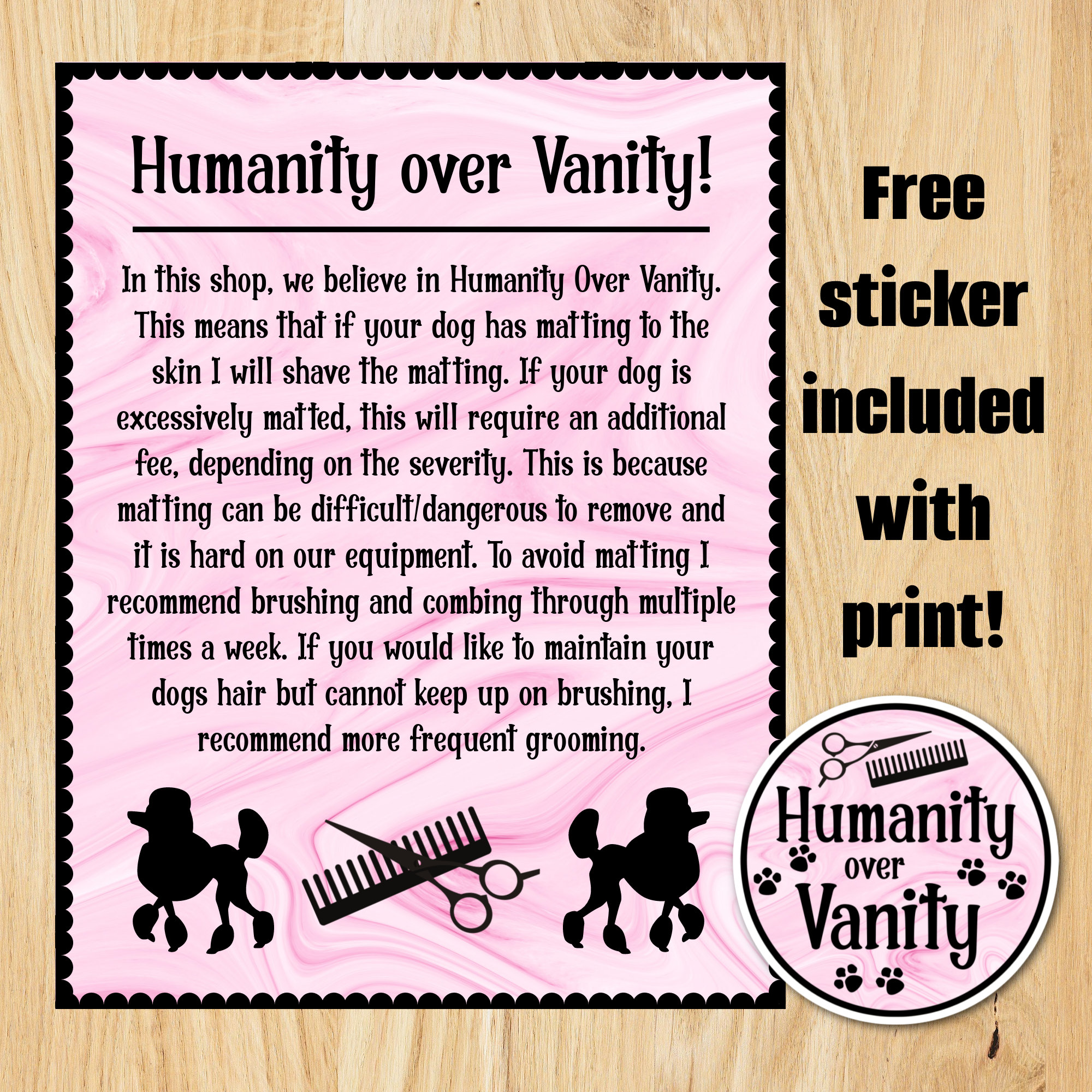 Vaanity Sign Humanity Over Vanity Grooming Shop Sign Pink Marble Black LAMINATED ...