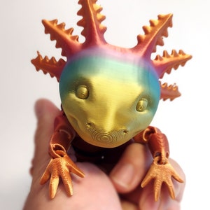 Axolotl Adorable Articulated 3D Printed Fidget Toy Design - Rainbow Multicolor - Small