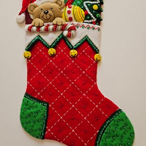 Finished Bucilla Christmas Stocking - Holiday Teddy