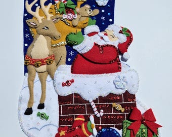 Finished Bucilla Christmas Stocking - Santa's Toy Delivery