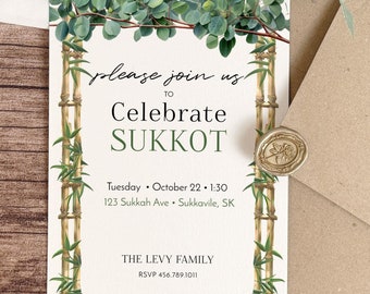 Sukkah Invitation, Sukkot Invite, Jewish New Year Sukkot Party, Sukkot Lunch or Dinner Bamboo Tabernacle Celebration Instant Download M24