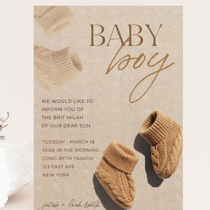 Brit Milah Card Bris Invite, Brown Shoes Baby Boy Naming Invitation, Brit Milah Invite, Circoncision Invite Baby Boy Shower Circoncision M8