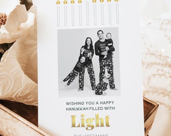 Hanukkah Card from our Family, Chanukah Greeting Card, Happy Hanukkah Card, Jewish Menorah Gift Card, Instant Download M29