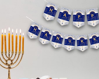 Happy Hanukkah Banner Hanukkah Decor Hanukkah Party Hanukkah Sign PRINTABLE Instant Download M30
