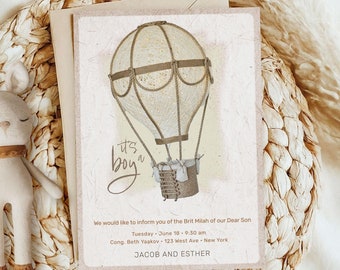 Bris Invitation Brit Milah Invitation Hot Air Balloon Neutral Color Its a Boy Announcement Baby Boy Invitations Digital Download M17