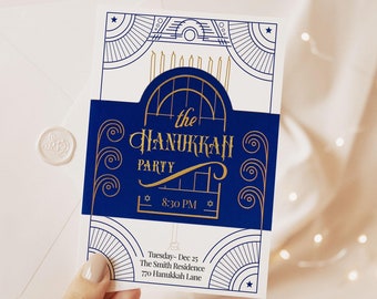Hanukkah Party Invitation Chanukah Invite for Happy Hannukkah Menorah Invite Chag Sameach Jewish Holiday Party Instant Digital Download  M30