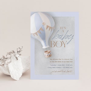 Bris-uitnodiging, heteluchtballon Bris-uitnodiging, ברית מילה Brit Milah-uitnodiging, babyshower, instant download M2