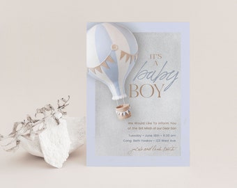 Bris Invitation, Hot Air Balloon Bris Invitation, ברית מילה Brit Milah Invitation, Baby Boy Shower, Instant Download M2
