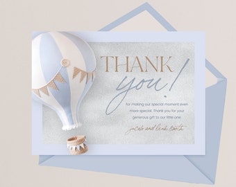 Bris Brit Milah Thank You Card, Hot Air Balloon Baby Boy Shower Thank You Cards M2