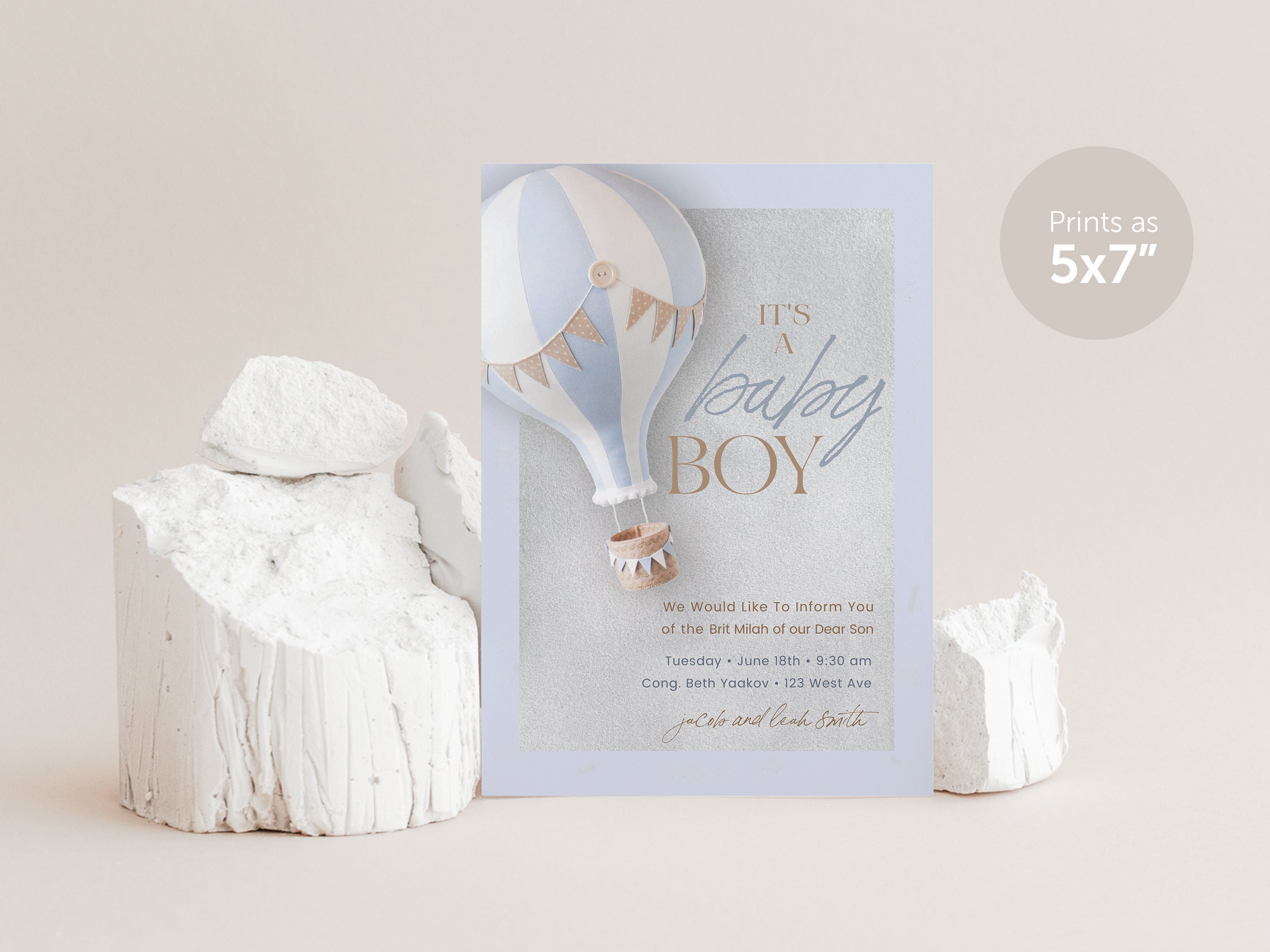 Bris Invitation, Hot Air Balloon Bris Invitation, ברית מילה Brit Milah ...