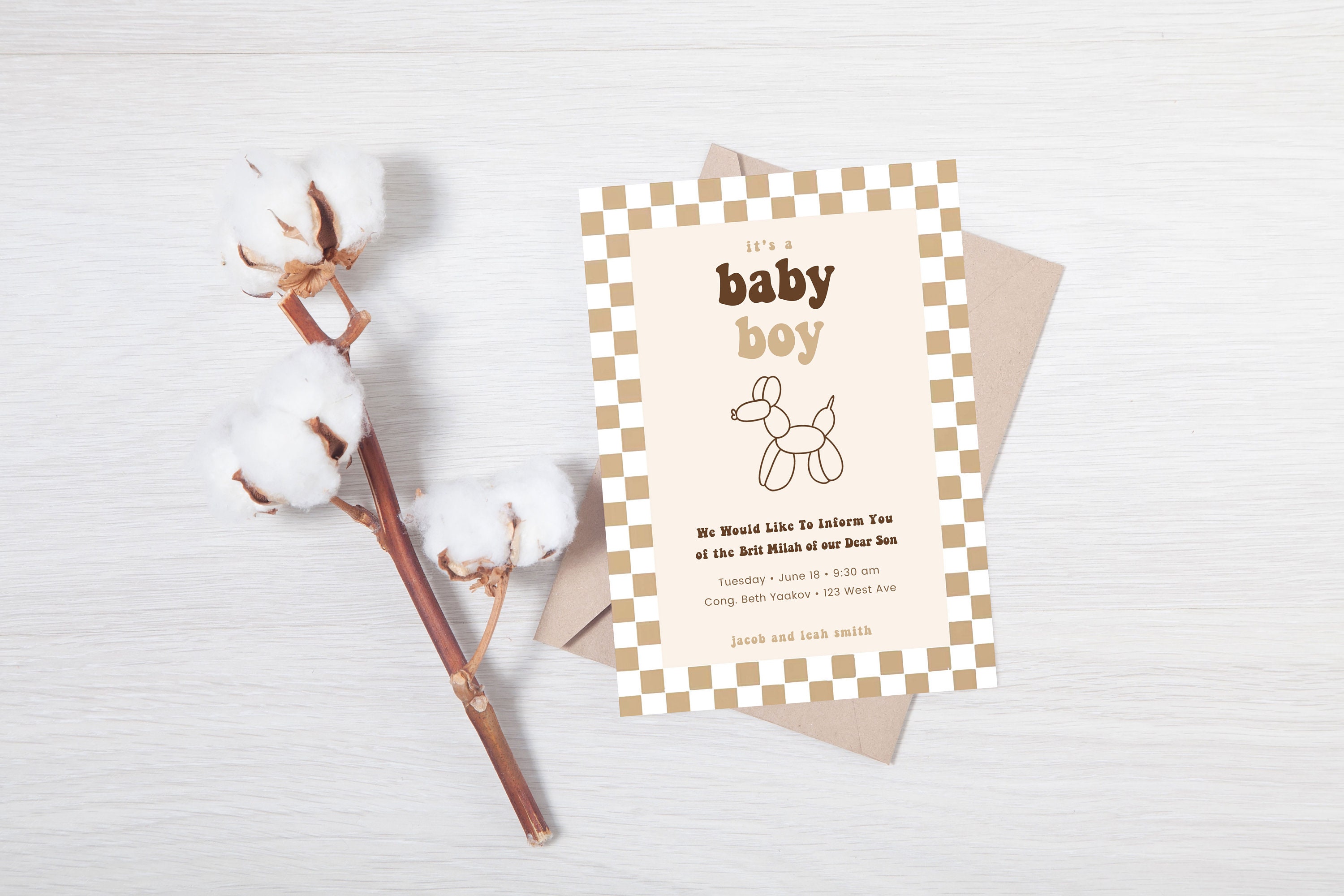 Balloon Dog Brit Milah Invitation, Baby Shower Bris Invite, Baby Boy ...