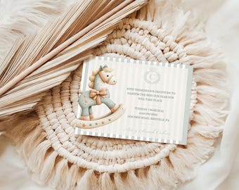 Boys Rocking Horse Bris Invite Digital, Brit Milah Invitation Boys Baby Shower, Rocking Horse Bris Invite Digital, Instant Download  M32