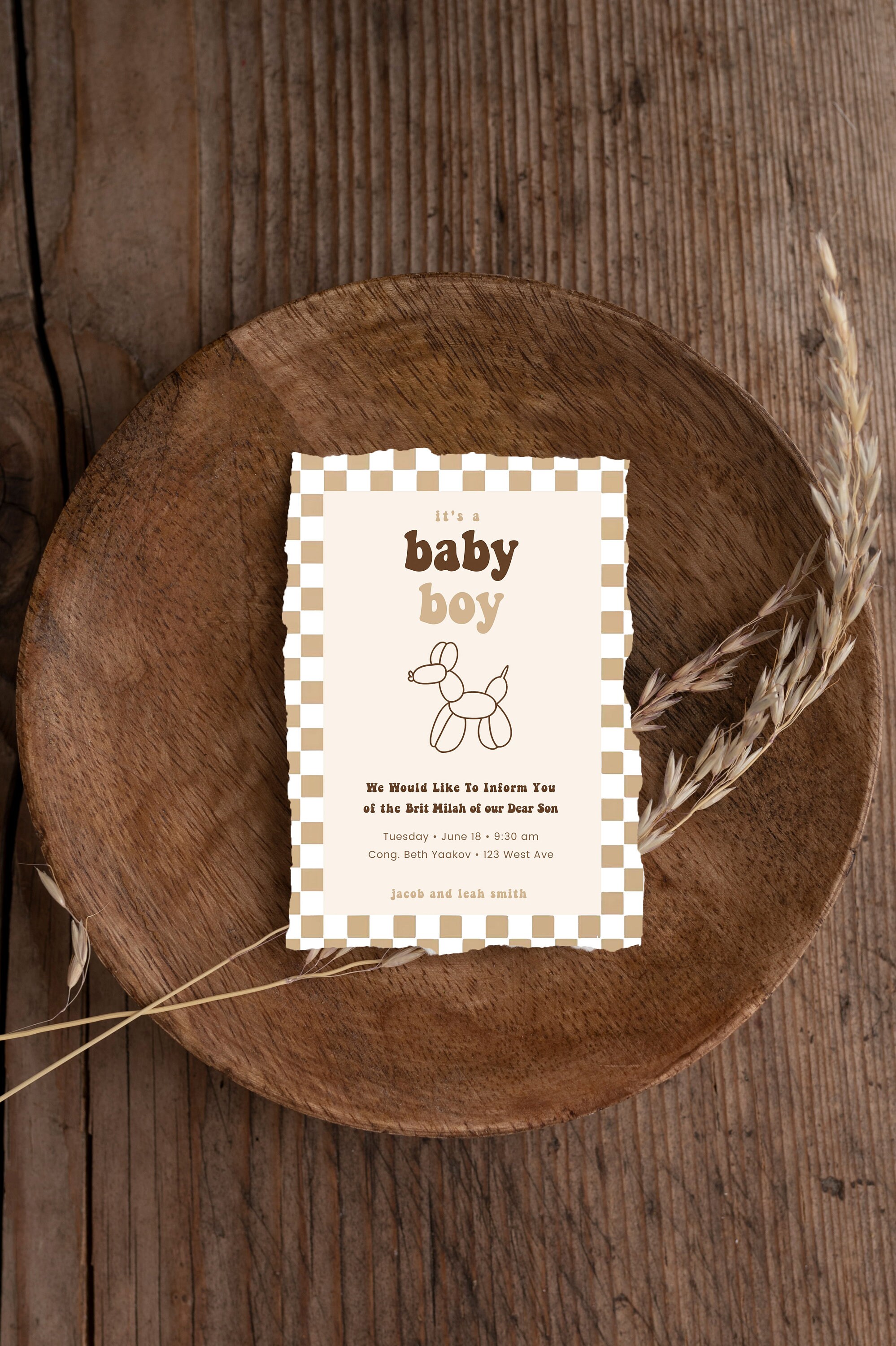 Balloon Dog Brit Milah Invitation, Baby Shower Bris Invite, Baby Boy ...
