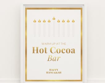 Hot Cocoa Bar Sign for Hanukkah Party Hot Chocolate Sign, Happy Hanukkah Decor Sign, Chanukah Menorah Party Sign Download Printable M29
