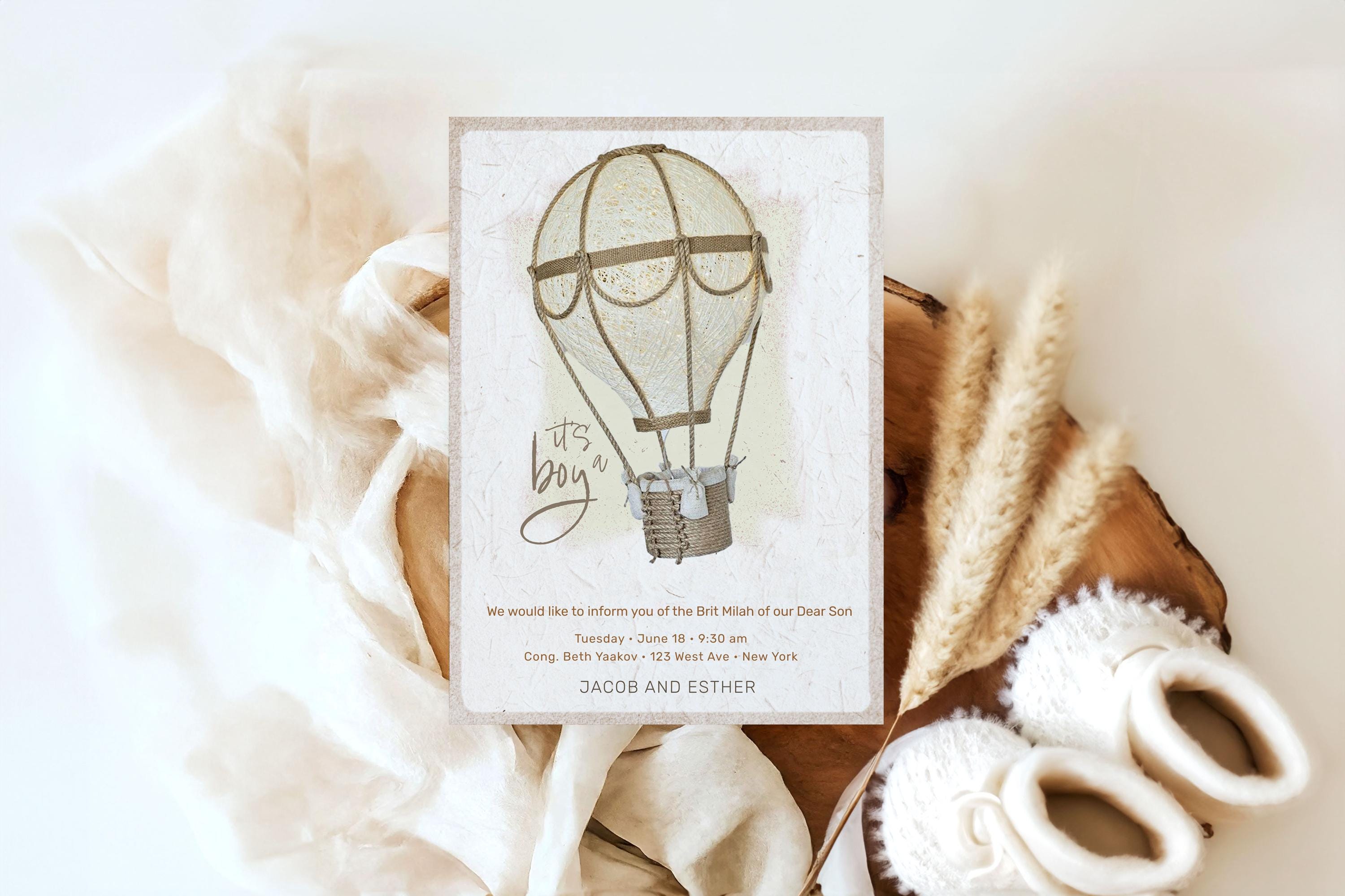 Bris Invitation Brit Milah Invitation Hot Air Balloon Neutral Color Its ...