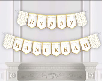 Hanukkah Sign Hanukkah Decoration Chanukkah Banner Menorah Banner Decor Happy Hanukkah PRINT IN MINUTES instant download M29