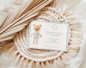 Bris Invite Digital Pretty Blue Bear Shower| Brit Milah Template Invite, Instant Download, Personalized bris announcement | Jewish Baby Boy