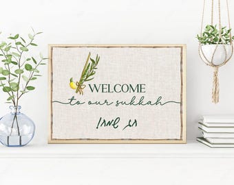 Sukka Sign Decor Sukkot Welcome to our Sukkah Door Sign Chag Sameach Download and Print M26