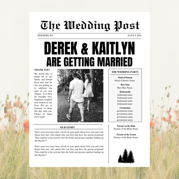 Wedding News Paper, Wedding Program, Infographic  - Instant Download - TEMPLATE