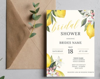 Lemon Bridal Shower Invite Template, Editable Bridal Shower Invite Card, She Found Her Main Squeeze, Yellow, INSTANT Download Templett
