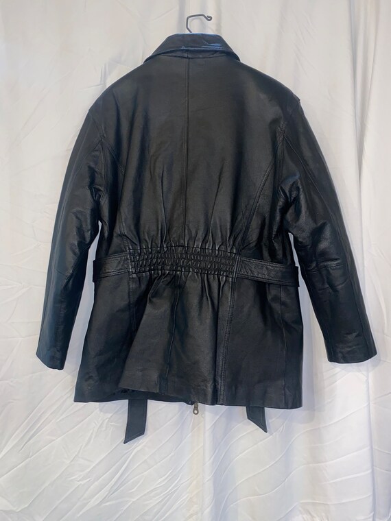 90s NYDA womens black leather belted jacket MEDIUM - Gem