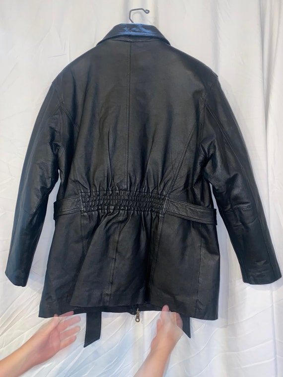 90s NYDA womens black leather belted jacket MEDIUM - image 4