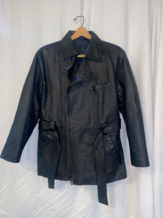 90s NYDA womens black leather belted jacket MEDIUM - image 5