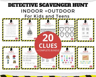 Detective Scavenger Hunt for Kids and Teens,Spy Scavenger Hunt, Birthday Scavenger Hunt,Detective Treasure Hunt Indoor Outdoor,PRINTABLE