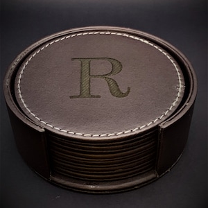 Leather Coaster 6 Piece Set with Caddy - Custom Monogrammed