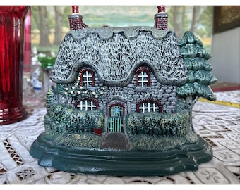 Vintage Cast Iron English Cottage Doorstop Thatched Roof House Home Cottagecore